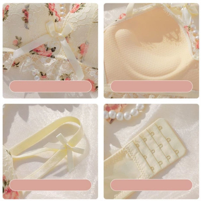 Cute Lace Flower Embroided Adjustable Straps Push Up Bridal Padded Bra 017