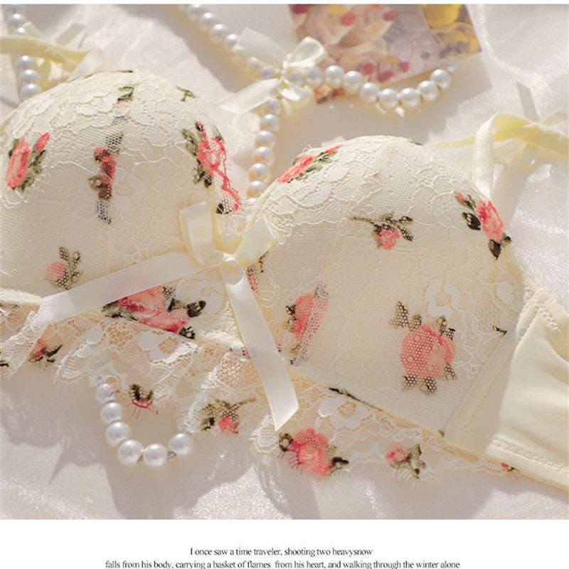 Cute Lace Flower Embroided Adjustable Straps Push Up Bridal Padded Bra 017