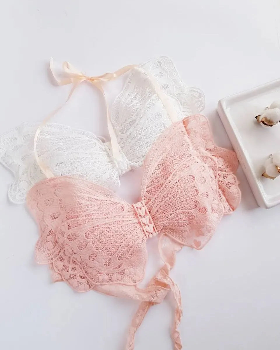 Flourish Butterfly Padded Lace Bra – Halter Neck & Back Tie-Up Design 566